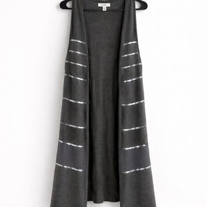 Cache Sequin Stripe Duster Cardigan Medium Sheer Open Front Glam Evening Layer